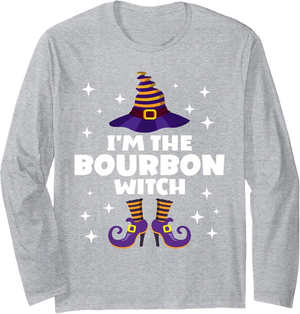 Funny Bourbon Witch Family Matching Halloween Long Sleeve T-Shirt - Adult Unisex Heather Grey
