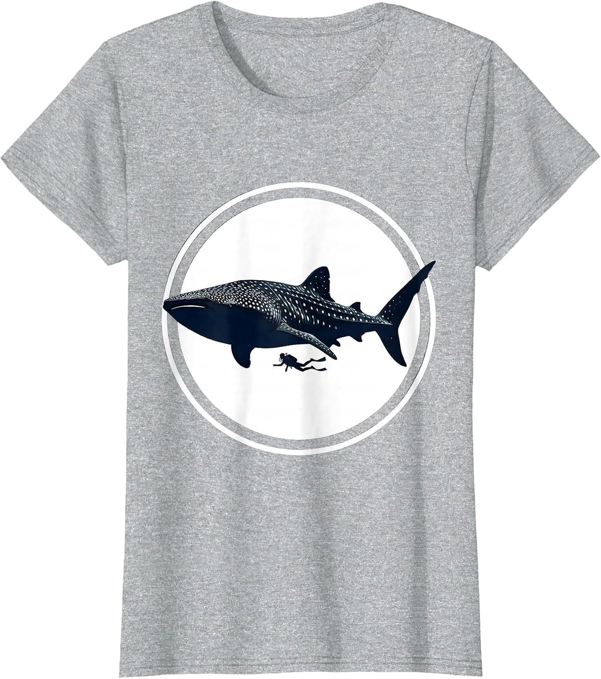 Whale Shark and Diver Ocean Adventure Illustration T-Shirt - Heather Grey