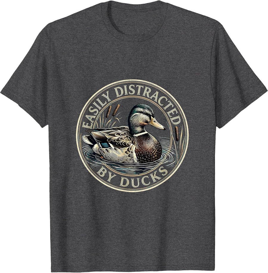 Men's Easily Distracted By Ducks Funny Duck Lover Design T-Shirt - Dark Heather Grey