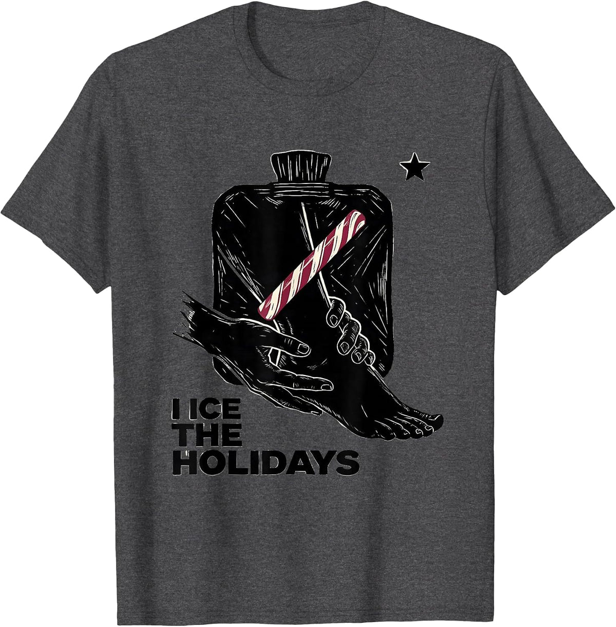 I Ice The Holidays Linocut Funny Physical Therapist T-Shirt - Dark Heather Grey