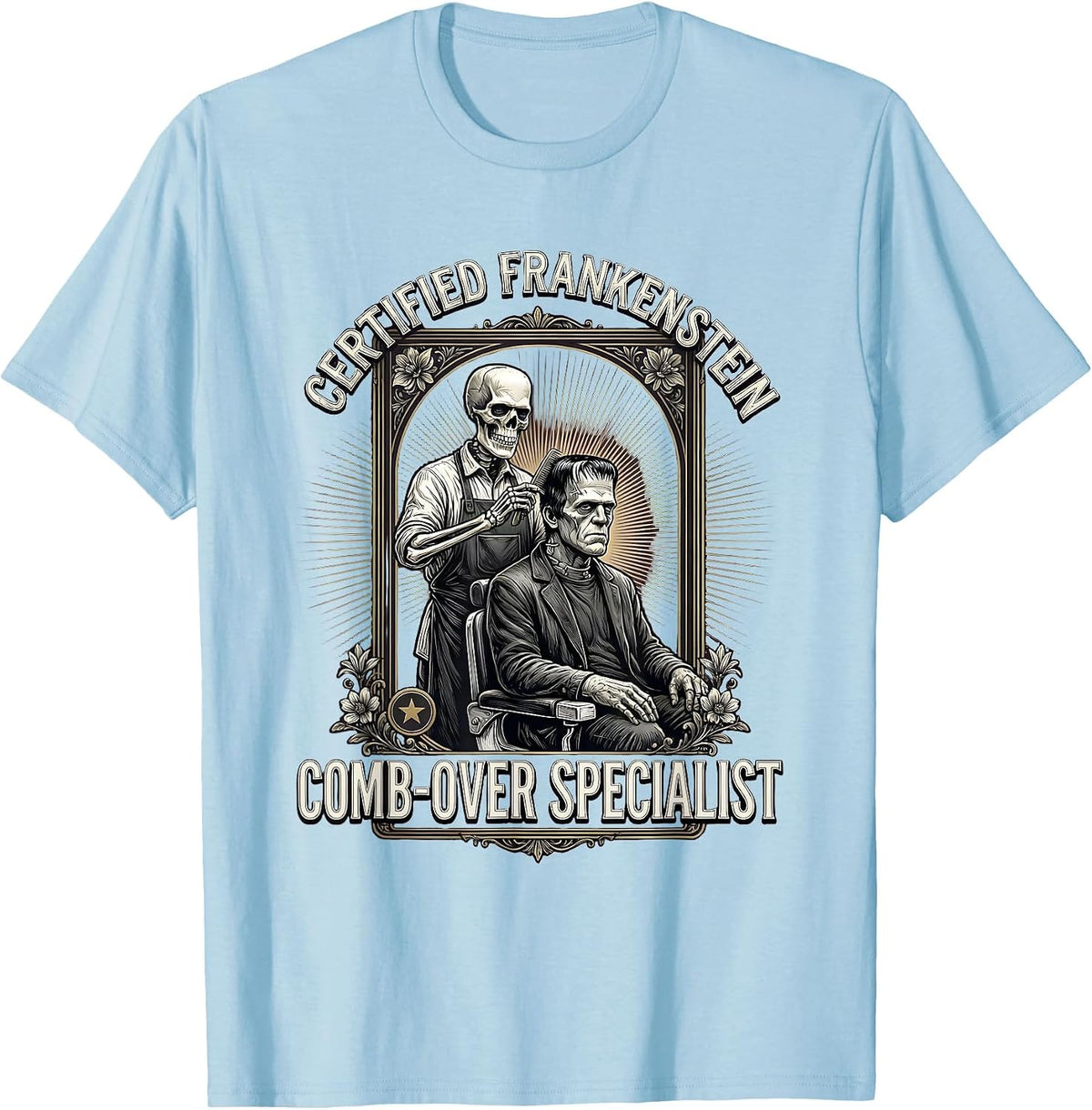 Men's Certified Frankenstein Comb-Over Specialist Funny T-Shirt - Baby Blue