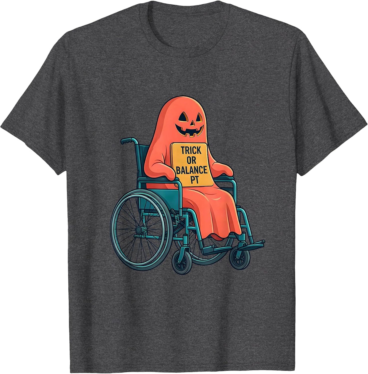Trick Or Balance PT Funny Physical Therapy Halloween Ghost T-Shirt - Dark Heather Grey