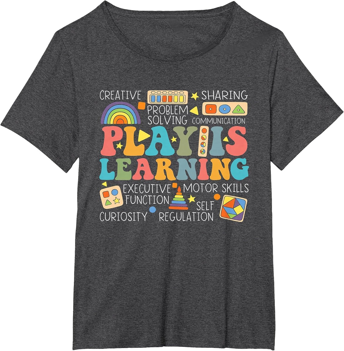 Groovy Play is Learning Kindergarten Teacher Appreciation Tee T-Shirt Gift for Educators - Dark Heather Grey