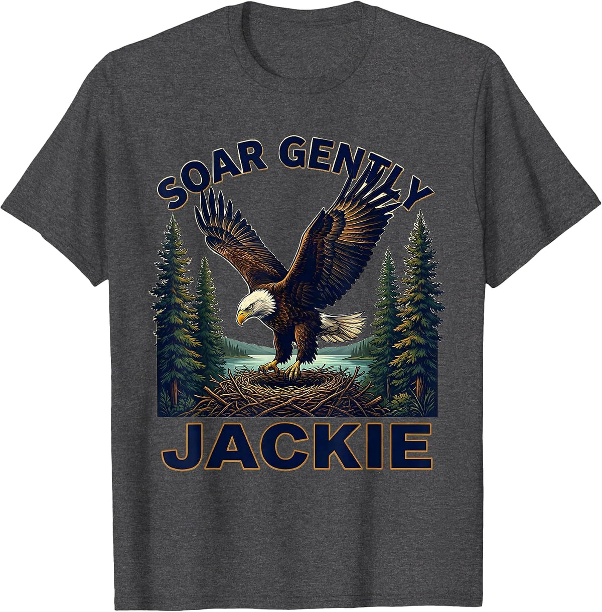 Men's Soar Gently, Jackie Vintage Eagle Memorial Tribute Big Bear T-Shirt - Dark Heather Grey