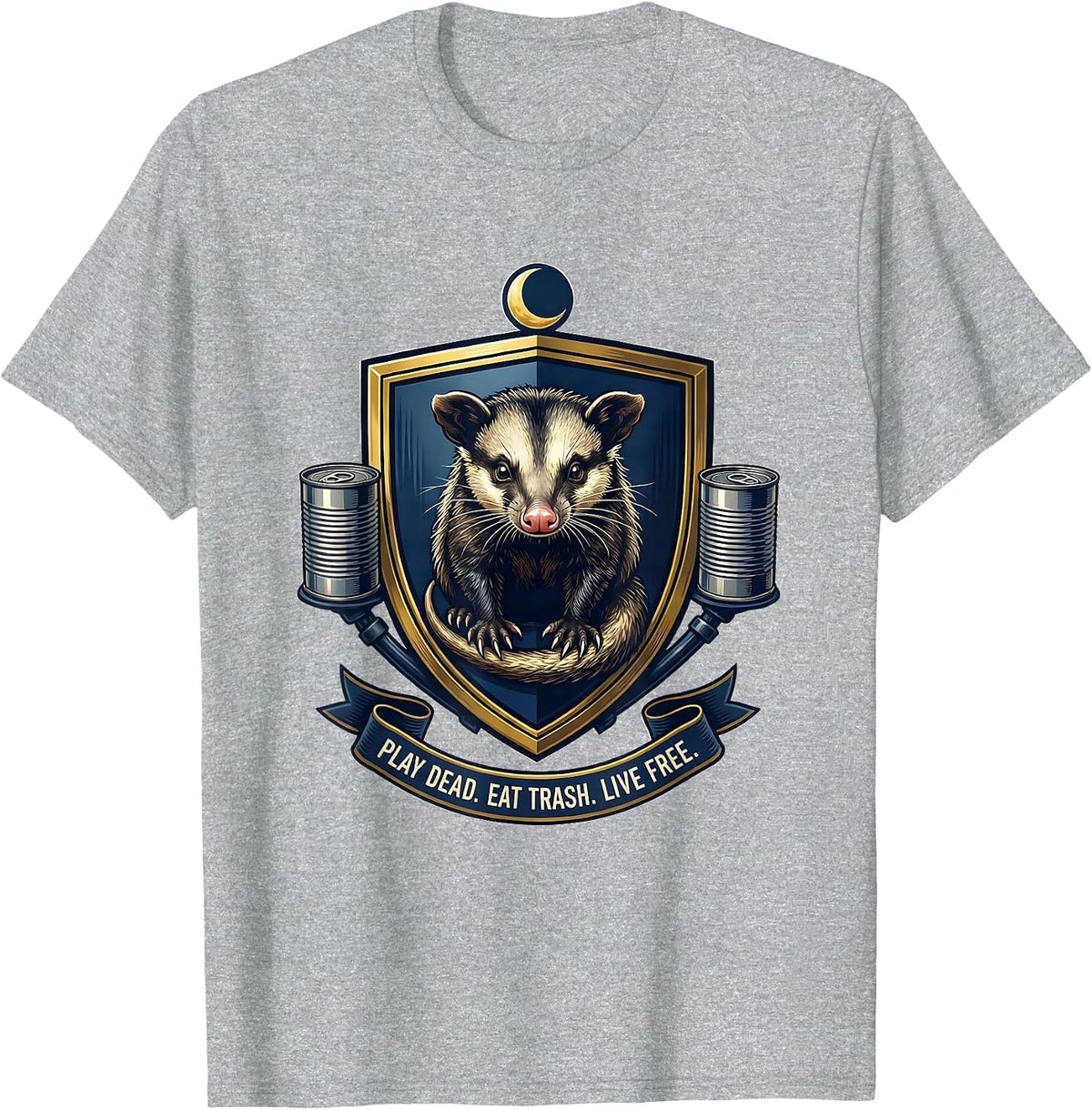 Men's Play Dead Eat Trash Live Free Funny Opossum Possum Lover T-Shirt - Heather Grey