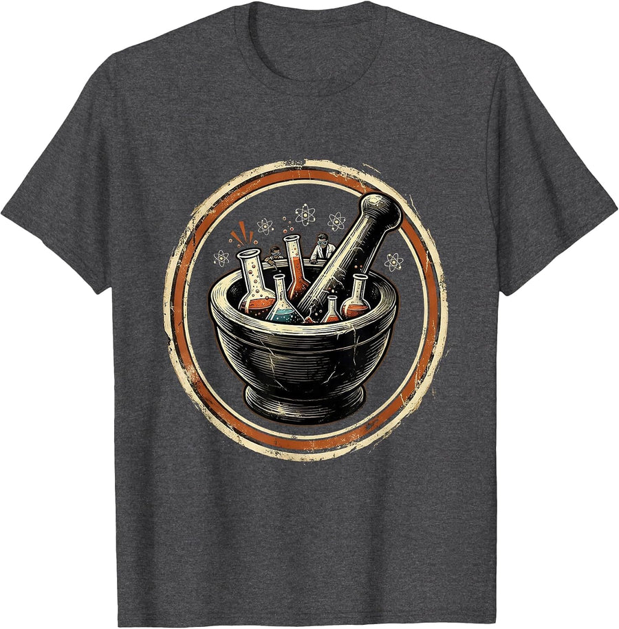 Men's Mortar and Pestle Tiny Scientists Illustration T-Shirt - Dark Heather Grey