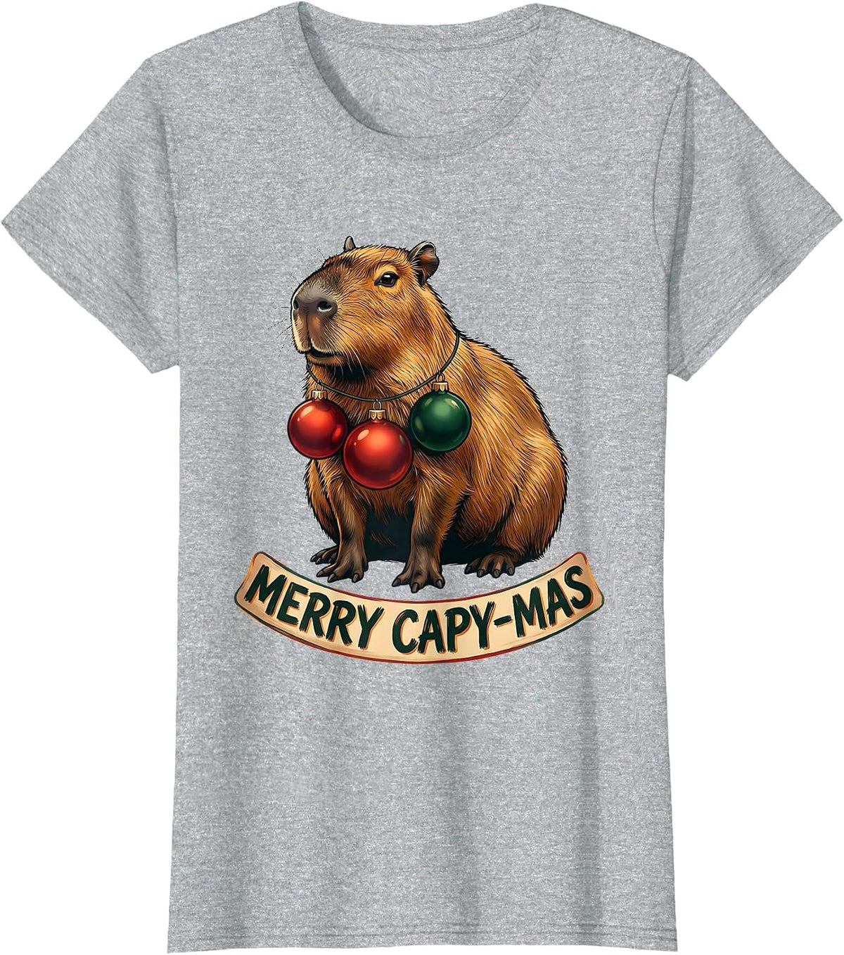 Merry Capy-mas Sign Painter Showcard Funny Capybara Lover T-Shirt - Heather Grey