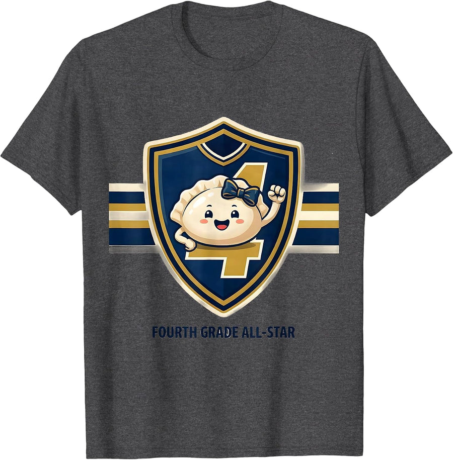 Men's Fourth Grade All-Star Cute Dumpling Back to School Girl T-Shirt - Dark Heather Grey