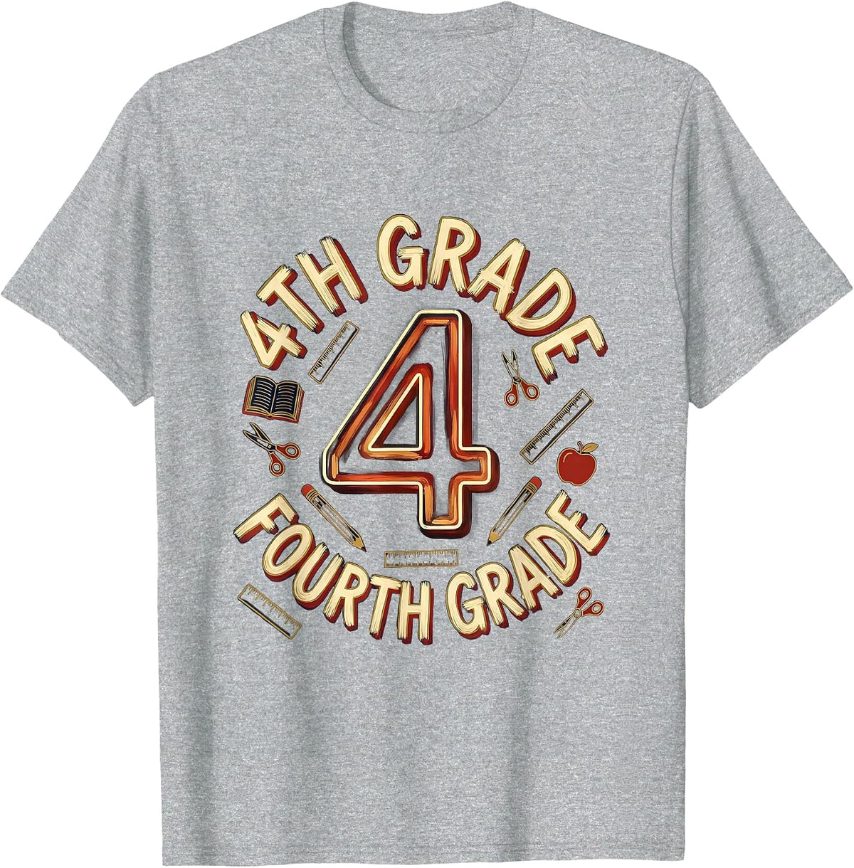 Men's 4TH GRADE Fourth Grade Typography Team Back To School T-Shirt - Heather Grey
