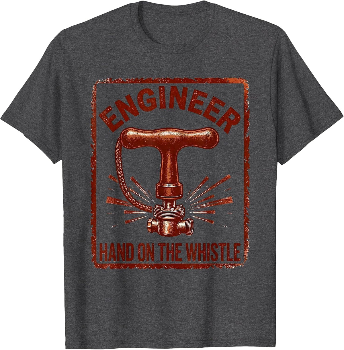 Engineer Hand On The Whistle Retro Train Engineer Steam T-Shirt - Dark Heather Grey