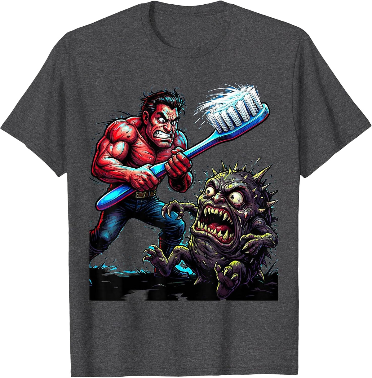Dental Assistant Giant Toothbrush vs Cavity Monster T-Shirt - Dark Heather Grey
