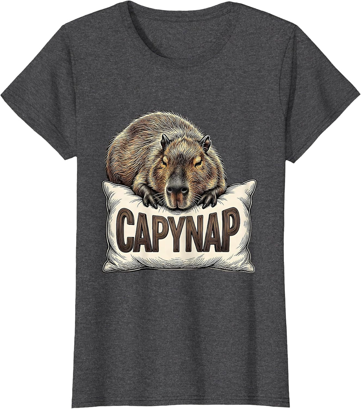 Women's Capynap Cute Capybara Official Sleepshirt Pajama Humor T-Shirt - Dark Heather Grey