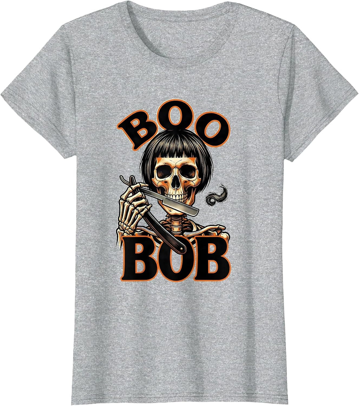 Boo Bob Tattoo Halloween Hairstylist Barber Humor Skeleton T-Shirt - Heather Grey