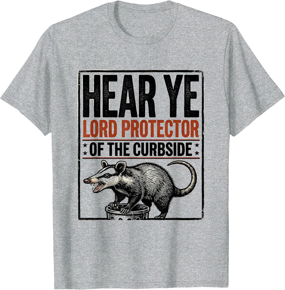 Men's Hear Ye, Lord Protector Of The Curbside Funny Opossum T-Shirt - Heather Grey