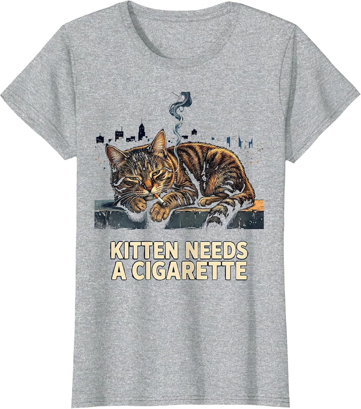Women's Kitten Needs A Cigarette Funny Smoking Cat Meme Gen Z T-Shirt - Heather Grey
