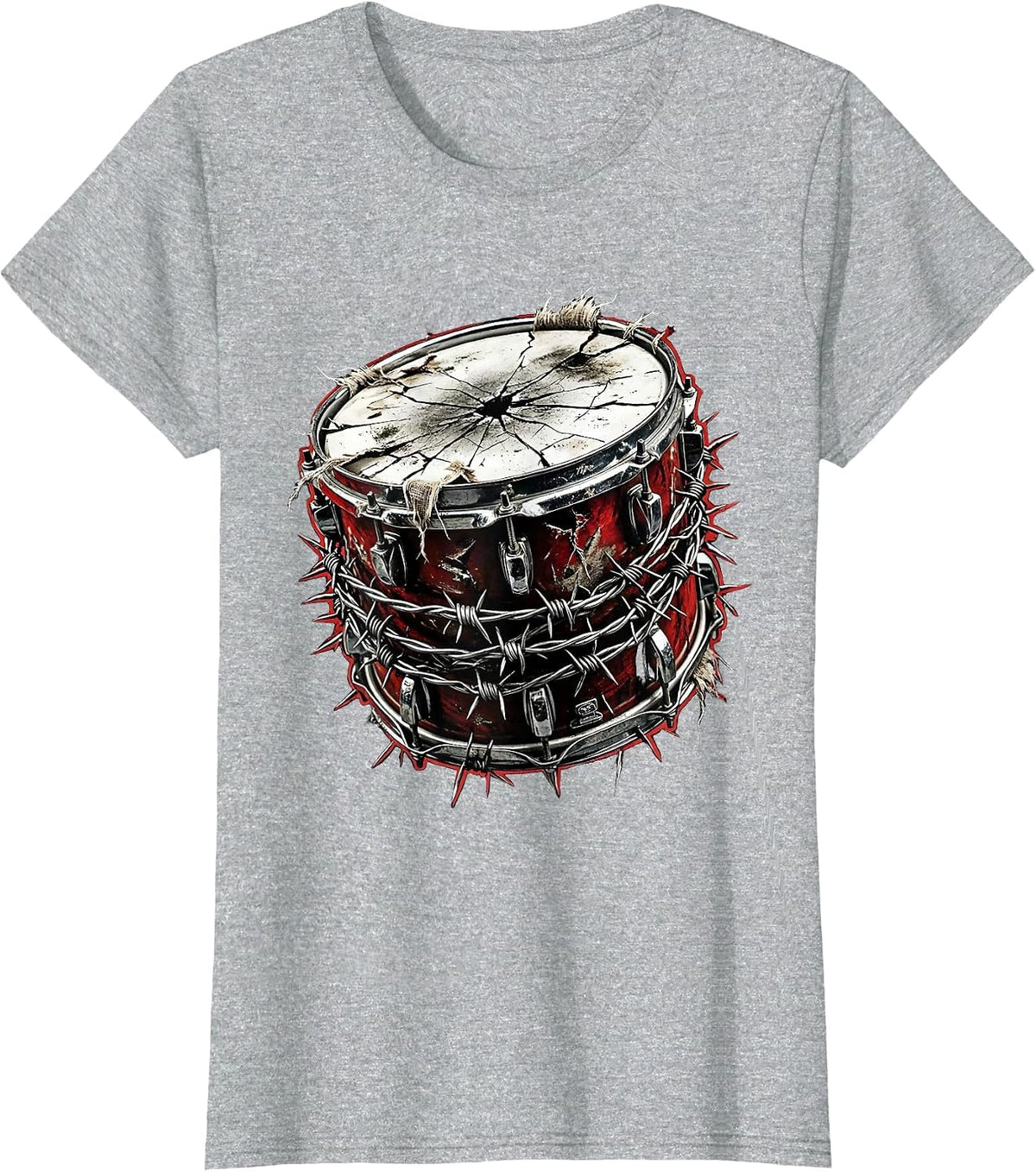 Snare Drum Barbed Wire Graphic Tee T-Shirt - Heather Grey