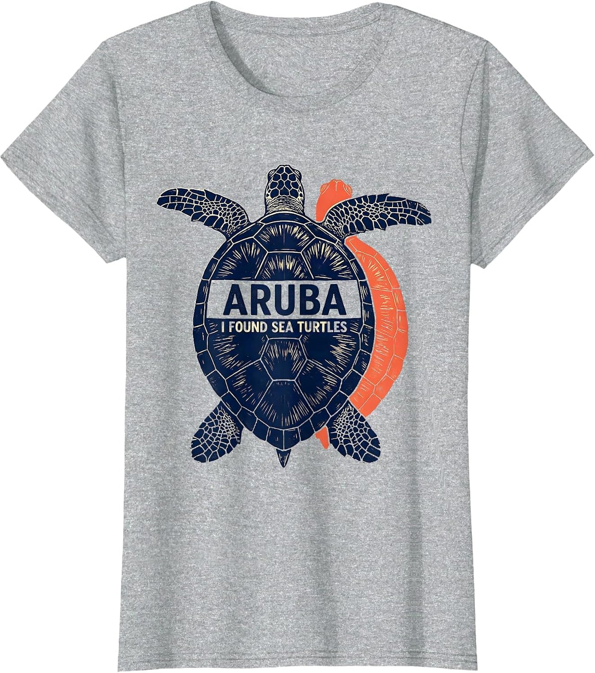 ARUBA I FOUND SEA TURTLES Linocut Tropical Souvenir Turtle T-Shirt - Heather Grey