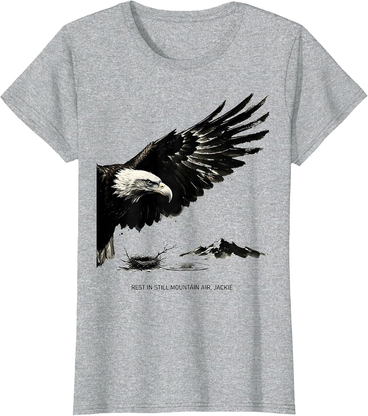 Women's Rest In Still Mountain Air Jackie Vintage Bald Eagle T-Shirt - Heather Grey