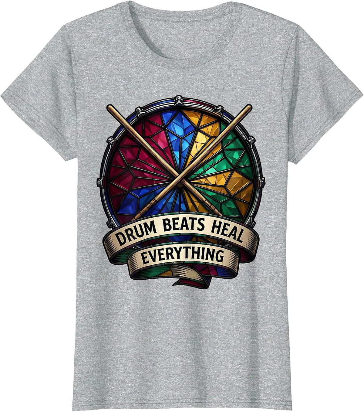 Drum Beats Heal Everything Music Design T-Shirt - Heather Grey