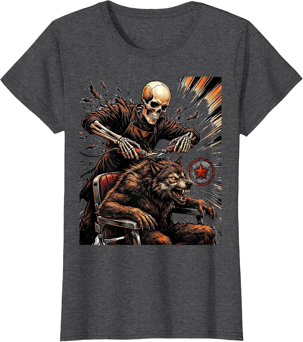 Women's Skeleton Hairstylist Halloween Humor Barber Hairdresser T-Shirt - Dark Heather Grey