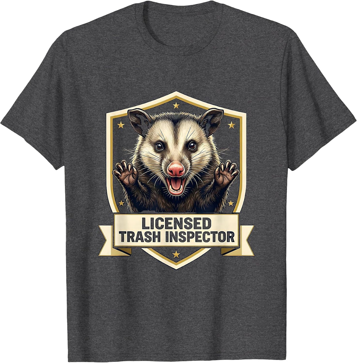 Licensed Trash Inspector Funny Opossum Animal Meme Lover T-Shirt - Dark Heather Grey