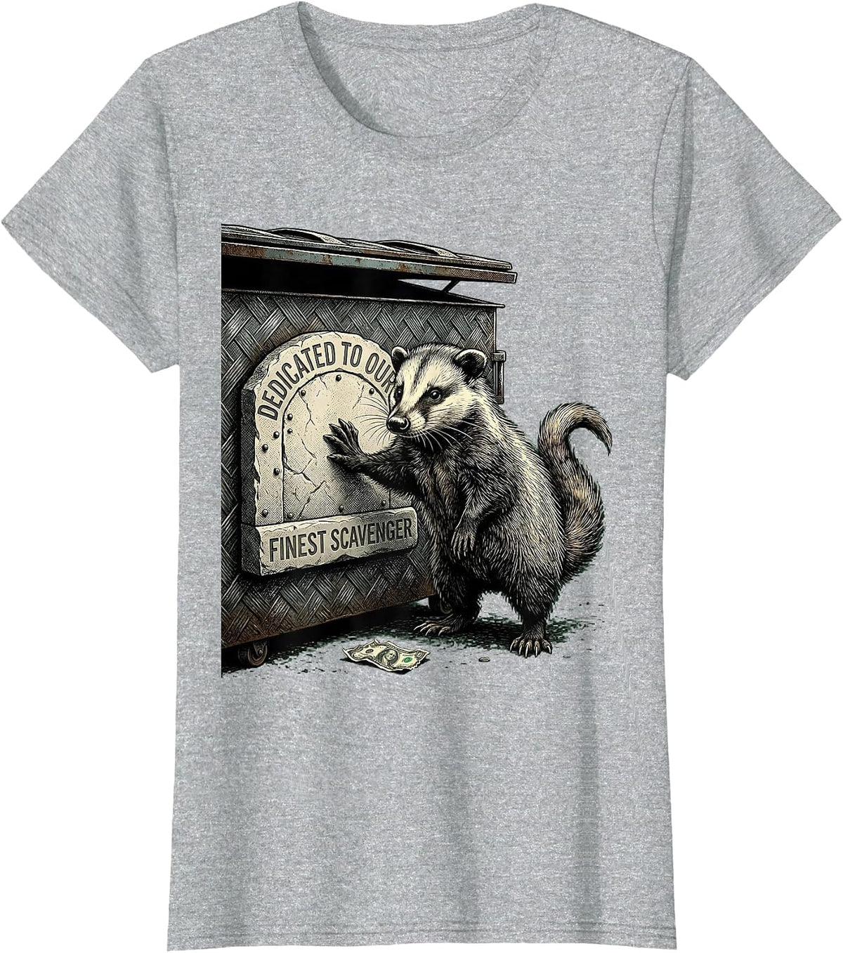 Dedicated To Our Finest Scavenger Funny Opossum Meme Animal T-Shirt - Heather Grey