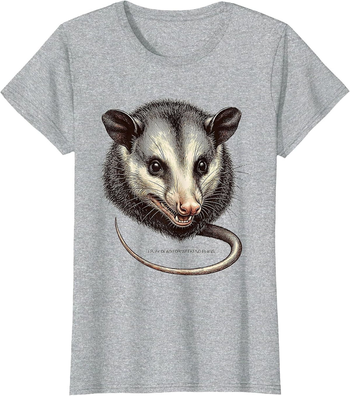 I Play Dead For Weekend Plans Funny Opossum Meme Animal T-Shirt - Heather Grey