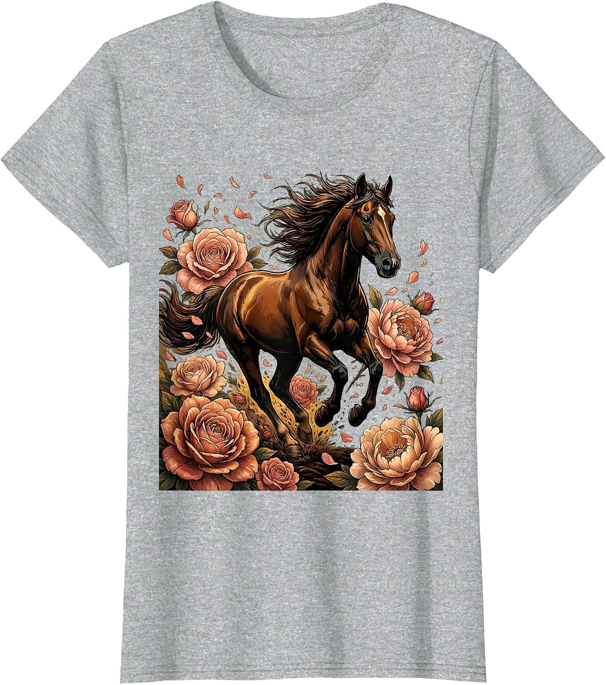 Floral Derby Galloping Horse Graphic Design T-Shirt - Heather Grey