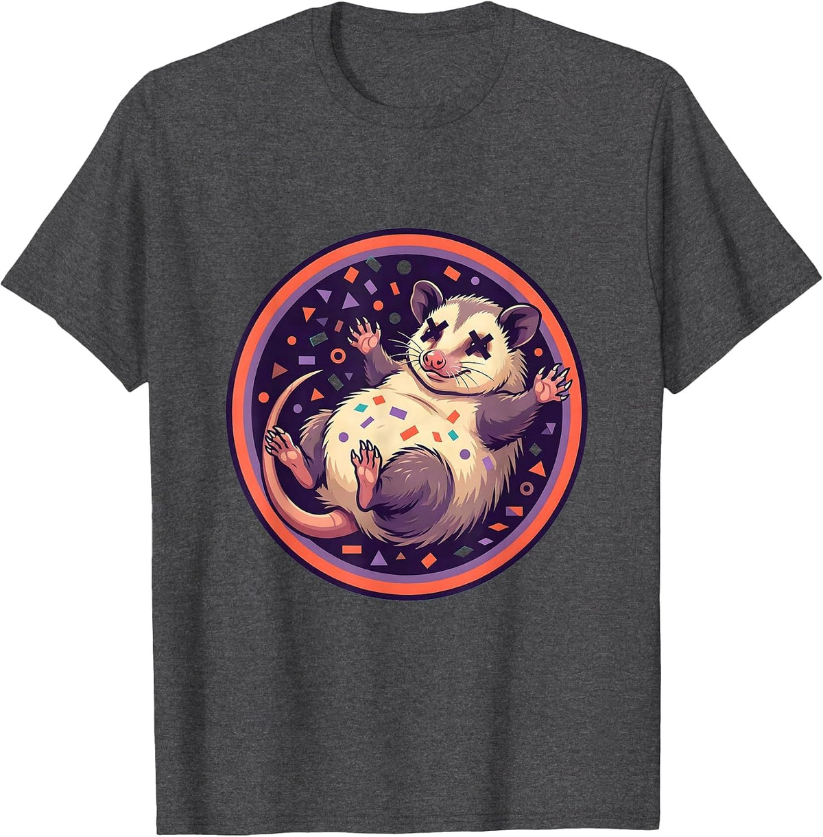 Men's Opossum Playing Dead Party Confetti Graphic T-Shirt - Dark Heather Grey