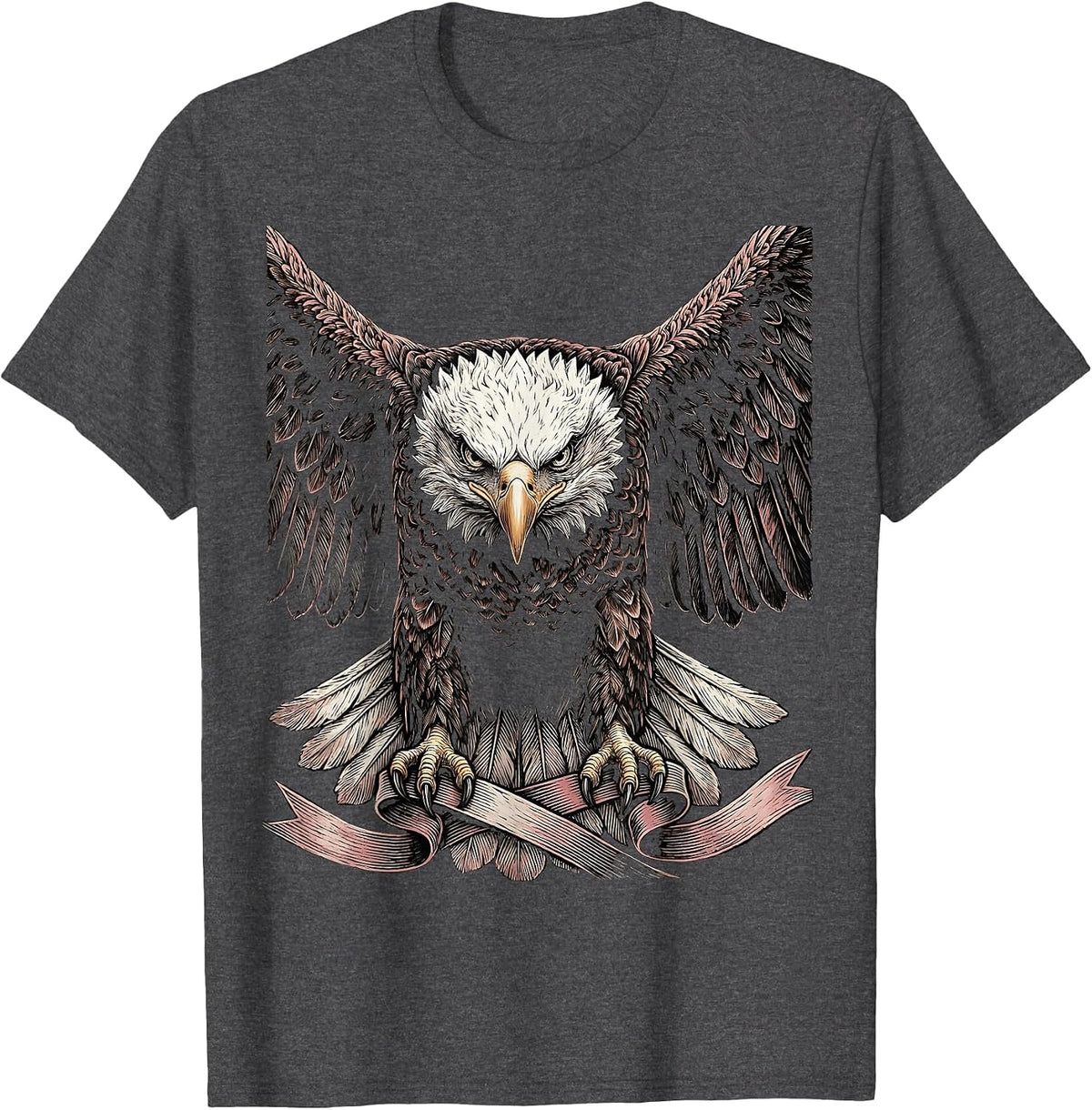 Men's Bald Eagle Pink Ribbon Breast Cancer Awareness T-Shirt - Dark Heather Grey
