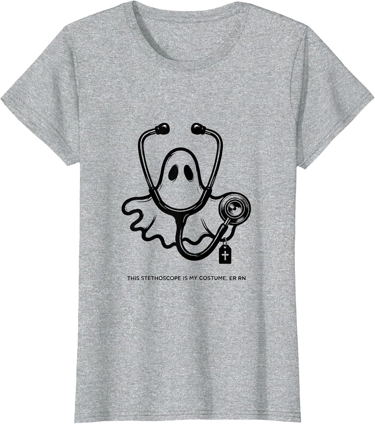 This Stethoscope Is My Costume ER RN Funny Ghost Halloween T-Shirt - Heather Grey