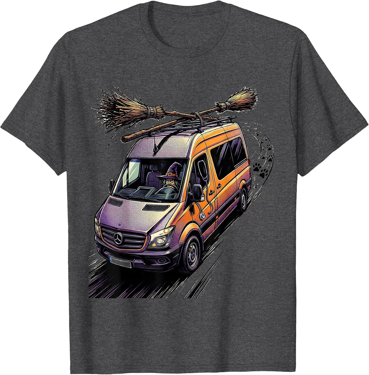 Men's Vet Mobile Clinic Witch Hat Halloween Occupation Humor T-Shirt - Dark Heather Grey
