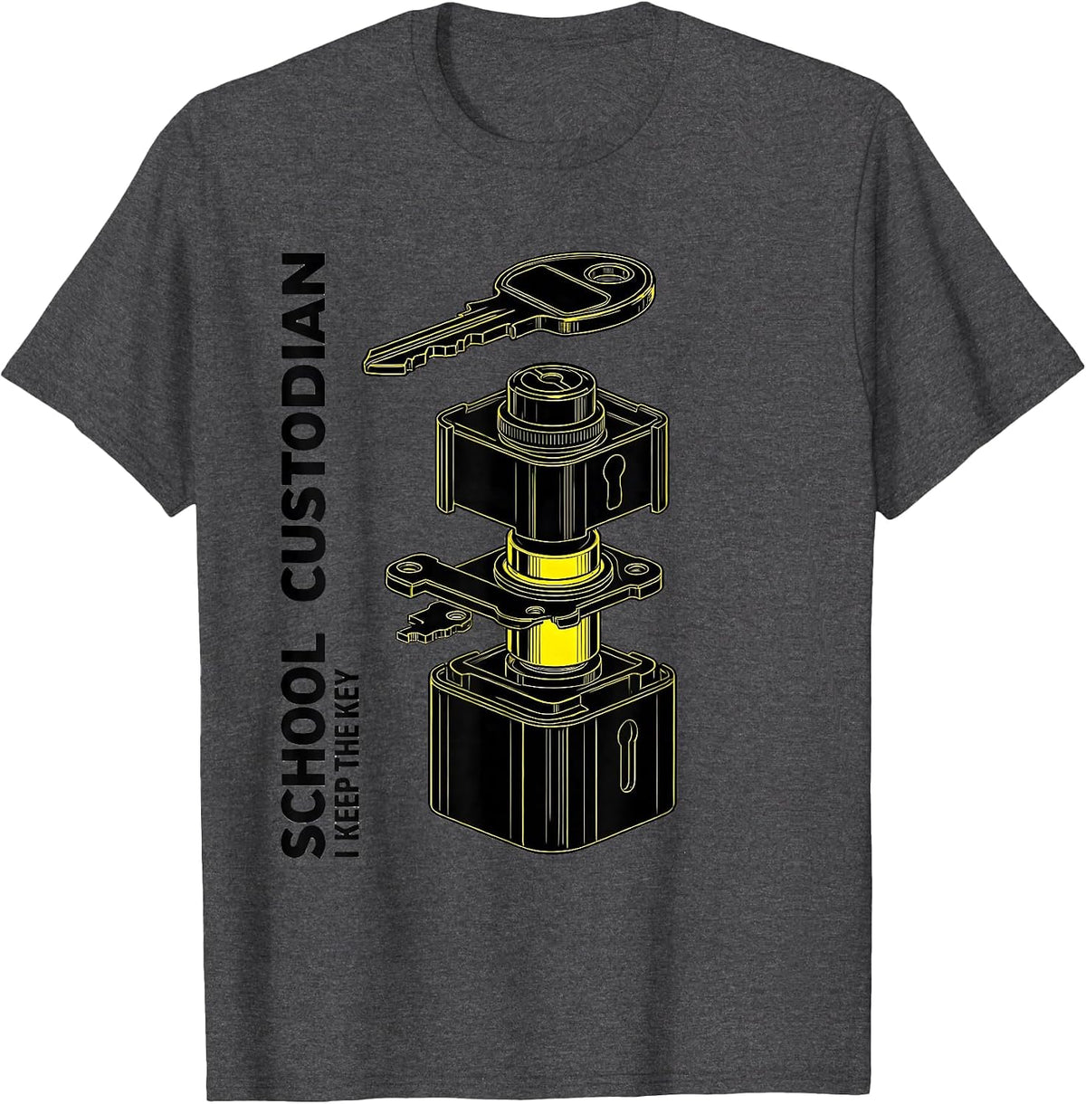 School Custodian, I Keep The Key Funny Custodian T-Shirt - Dark Heather Grey