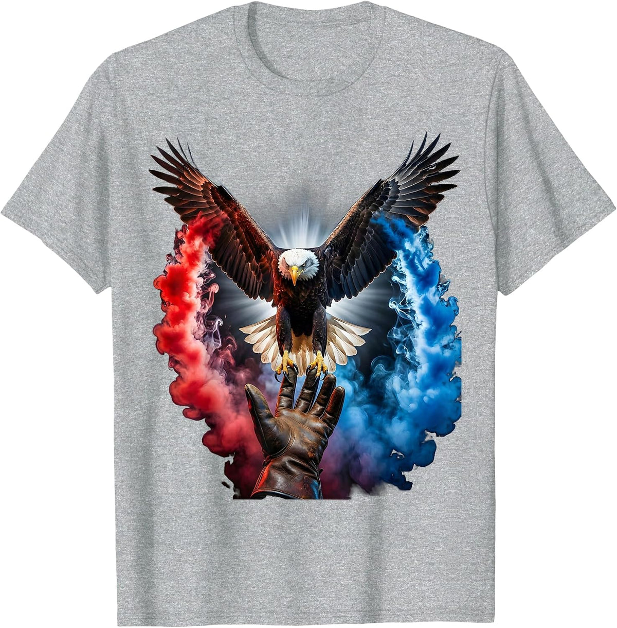 Men's Eagle Landing on Cowboy Glove American Pride Art T-Shirt - Heather Grey