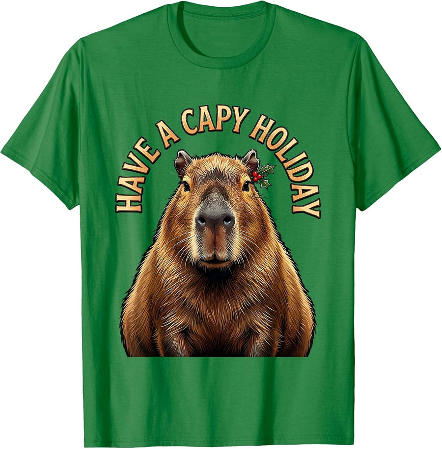 Men's Have a Capy Holiday Whimsical Capybara Christmas Pun Family T-Shirt - Kelly Green