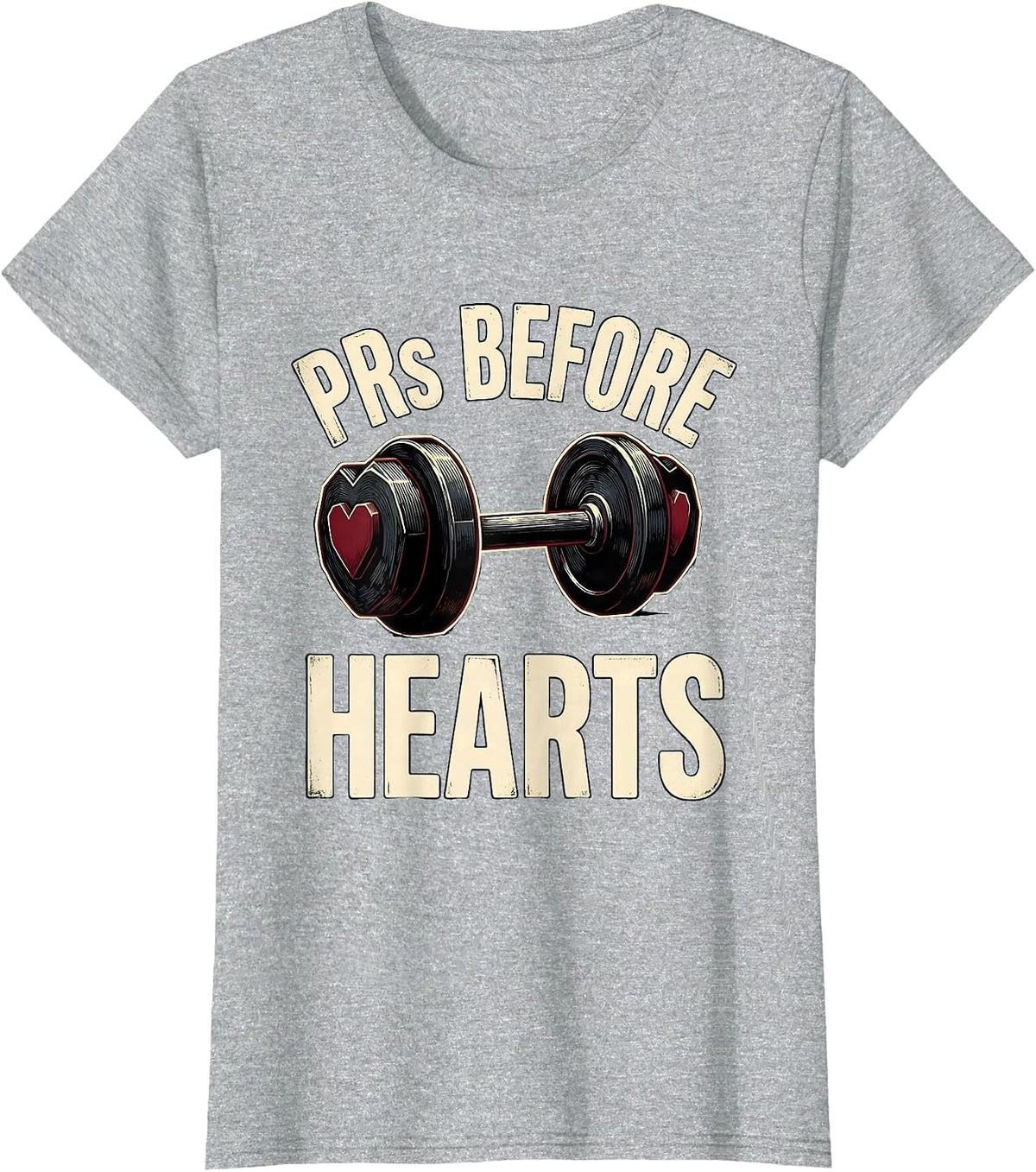Women's PRs Before Hearts Funny Gym Valentines Day Weightlifting T-Shirt - Heather Grey