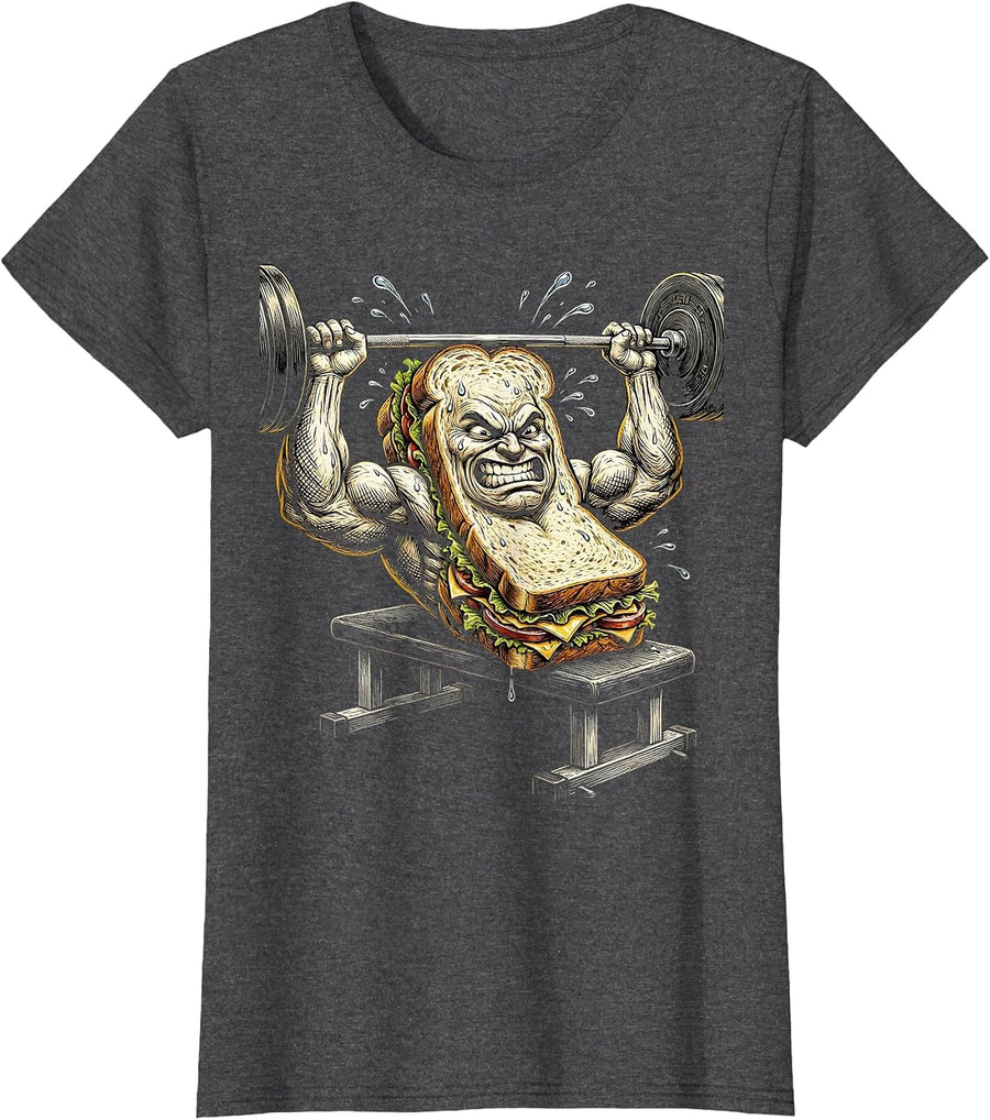 Women's Sandwich Powerlifter Funny Gym Weightlifting Tee T-Shirt - Dark Heather Grey