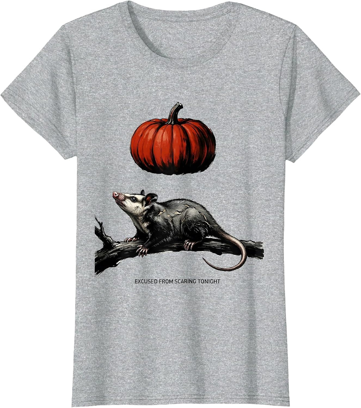 Excused From Scaring Tonight Vintage Opossum Halloween T-Shirt - Heather Grey