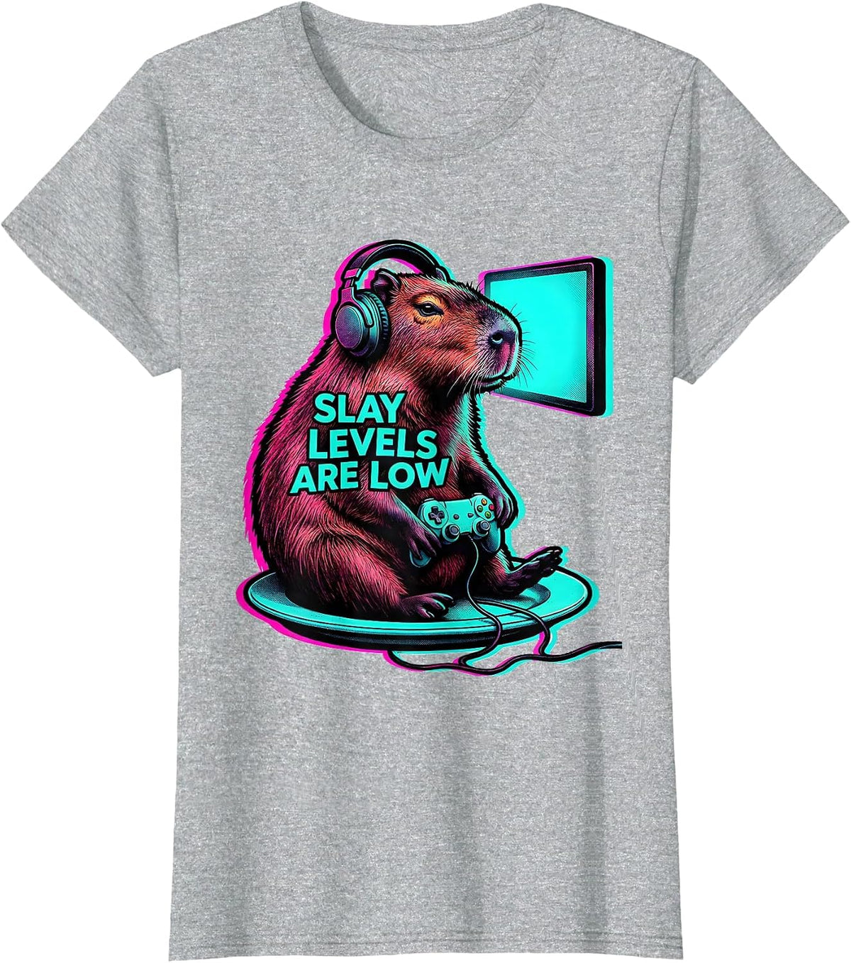 Women's Slay Levels Are Low Funny Capybara Gamer Bruh Meme Humor T-Shirt - Heather Grey