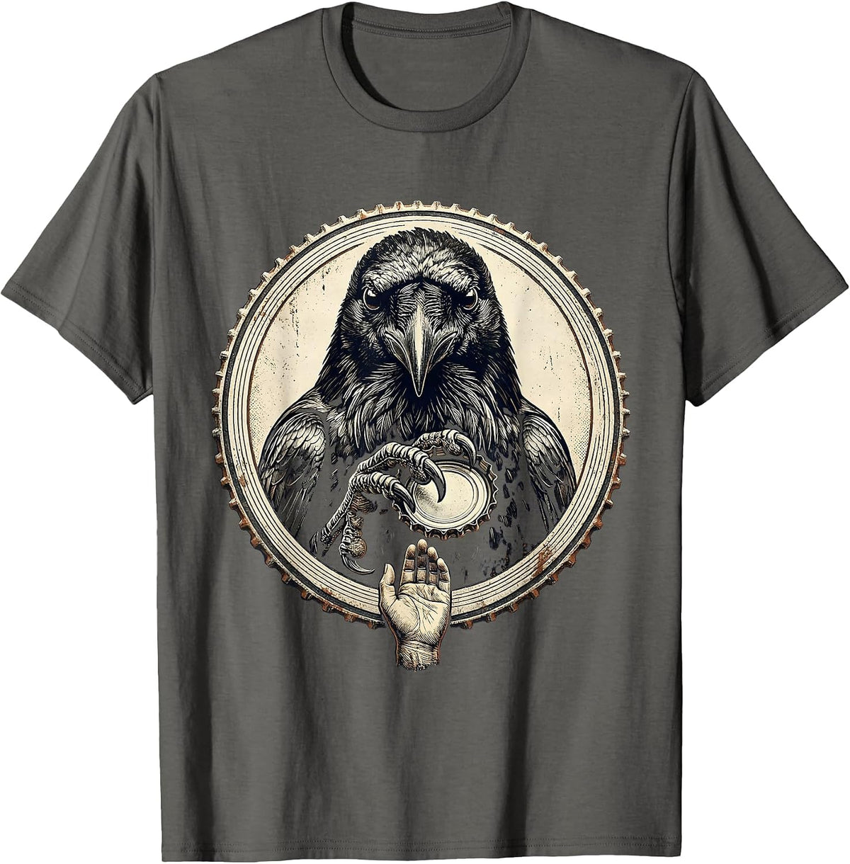 Men's Sealed Crow Vintage Gothic Crow Lover Humor T-Shirt - Asphalt Grey