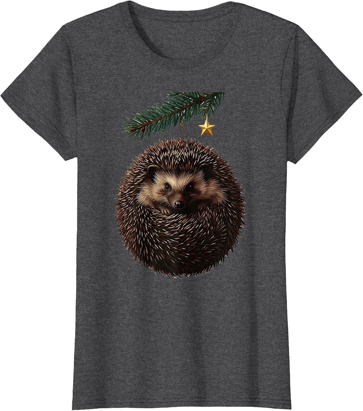 Women's Curled Hedgehog Ornament Cute Christmas Hedgehog Lover Gift T-Shirt - Dark Heather Grey
