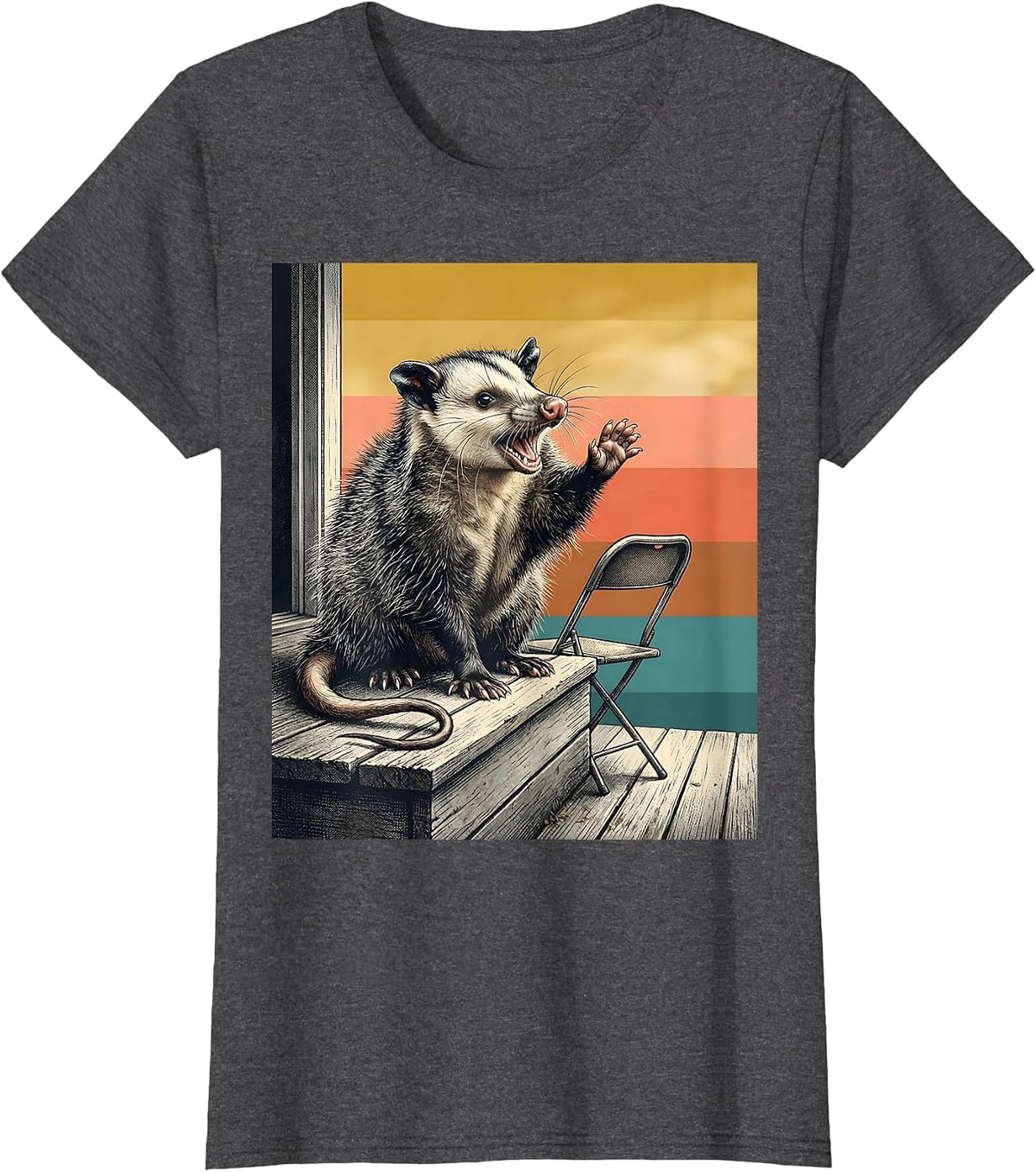 Women's Primly Seated Opossum Deadpan Humor Possum Lover T-Shirt - Dark Heather Grey
