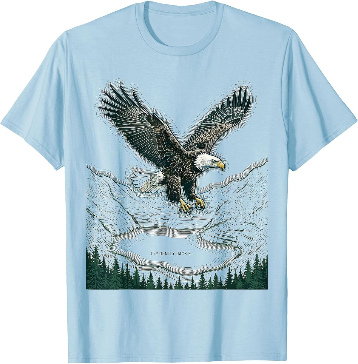 Men's Fly Gently, Jackie Topographic Eagle Memorial Tribute T-Shirt - Baby Blue