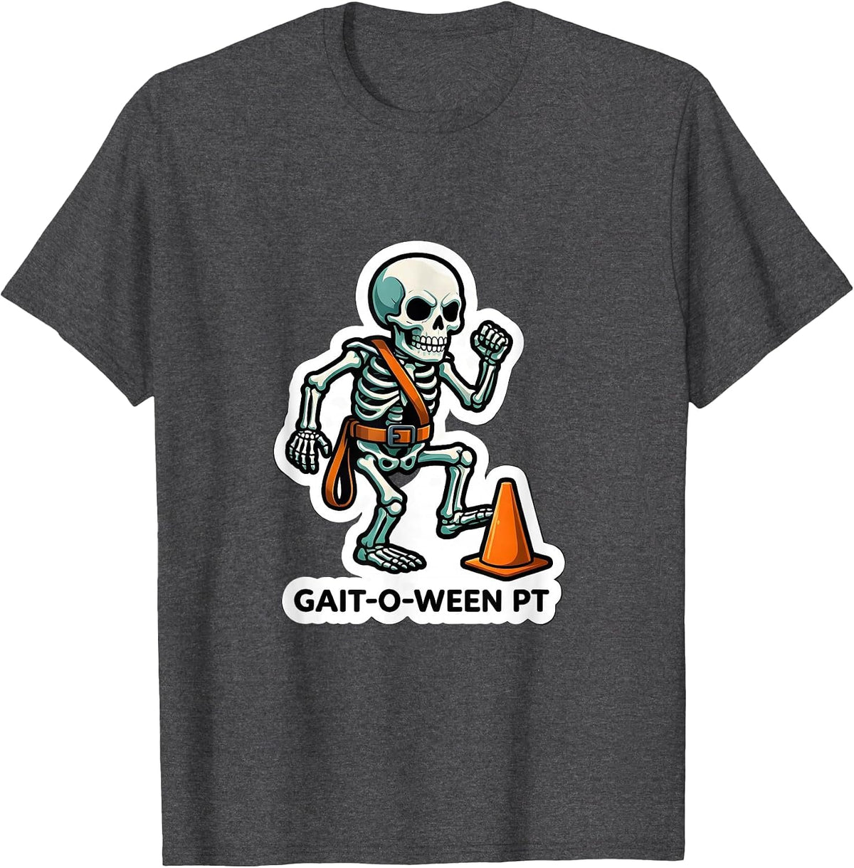 Gait-o-Ween PT Funny Physical Therapy Halloween Skeleton T-Shirt - Dark Heather Grey