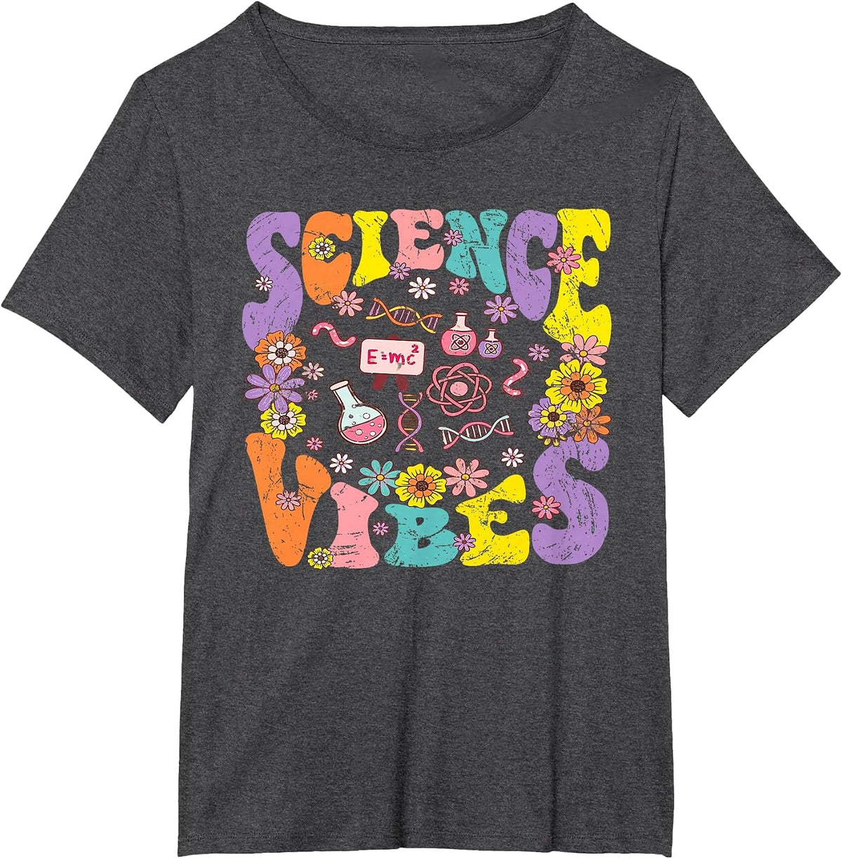 Science Vibes Retro 1st Day of Back to School Groovy Teacher T-Shirt - Dark Heather Grey
