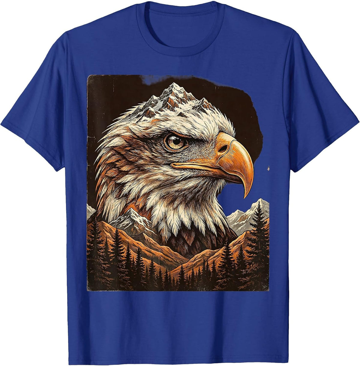 Eagle Head American Mountain Landscape Graphic T-Shirt - Royal Blue