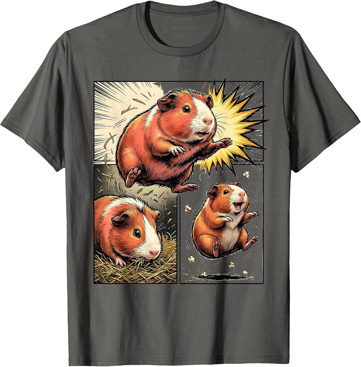 Men's Guinea Pig Comic Book Hero Leap Cavy Lover Humor T-Shirt - Asphalt Grey