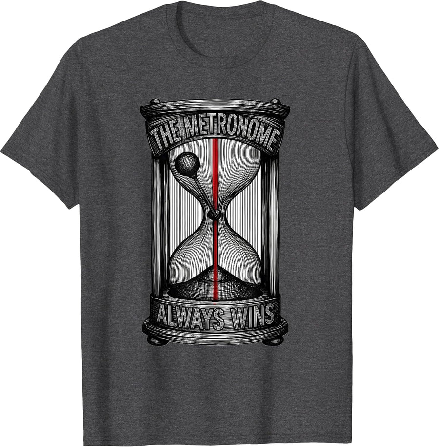 Men's The Metronome Always Wins Funny Drummer Musician Gift T-Shirt - Dark Heather Grey