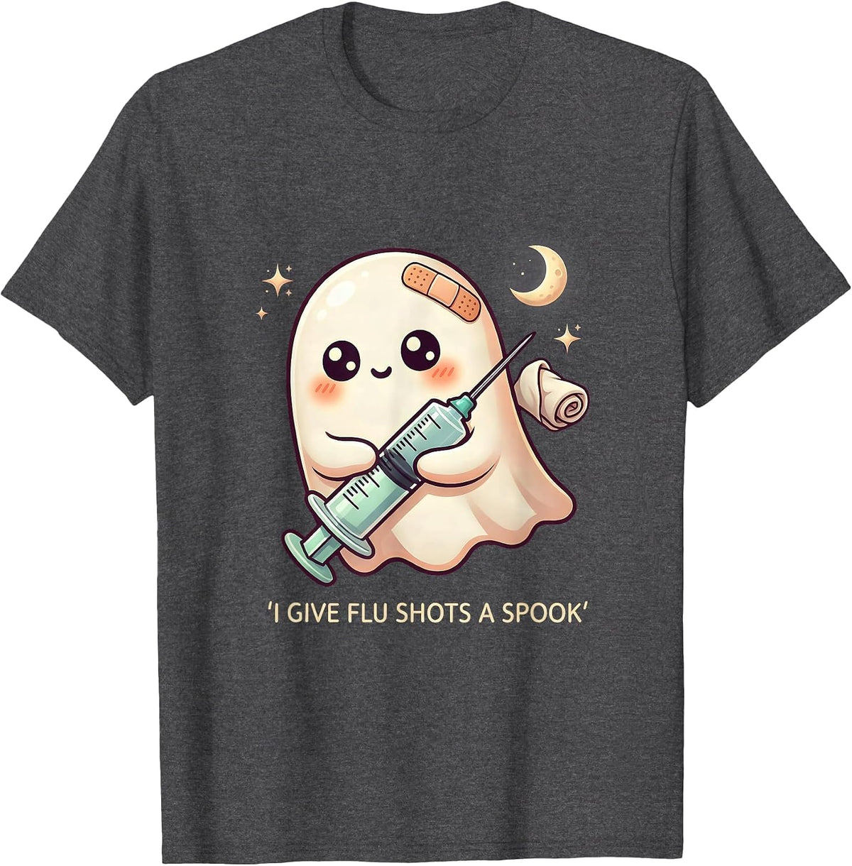 I Give Flu Shots A Spook Cute Kawaii Halloween Nurse Ghost T-Shirt - Dark Heather Grey