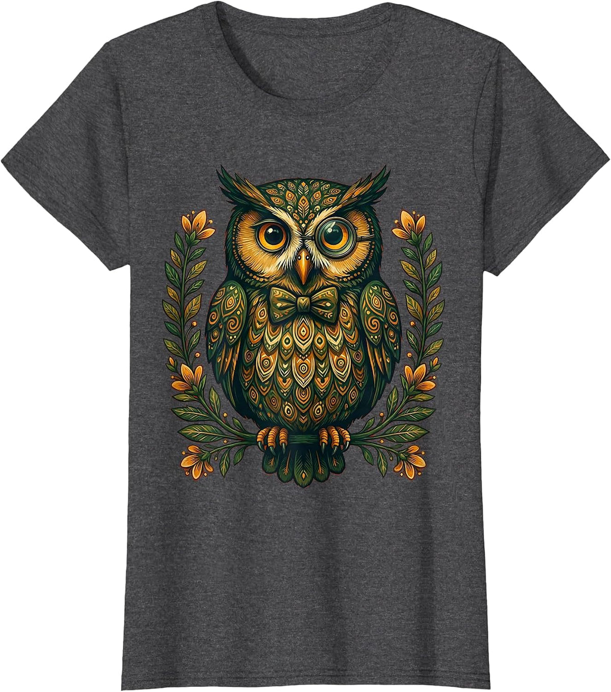 Women's Distinguished Owl in Bow Tie and Monocle T-Shirt - Dark Heather Grey